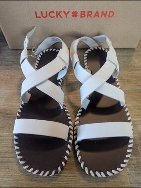 Lucky Brand White Crisscross Leather Sandals